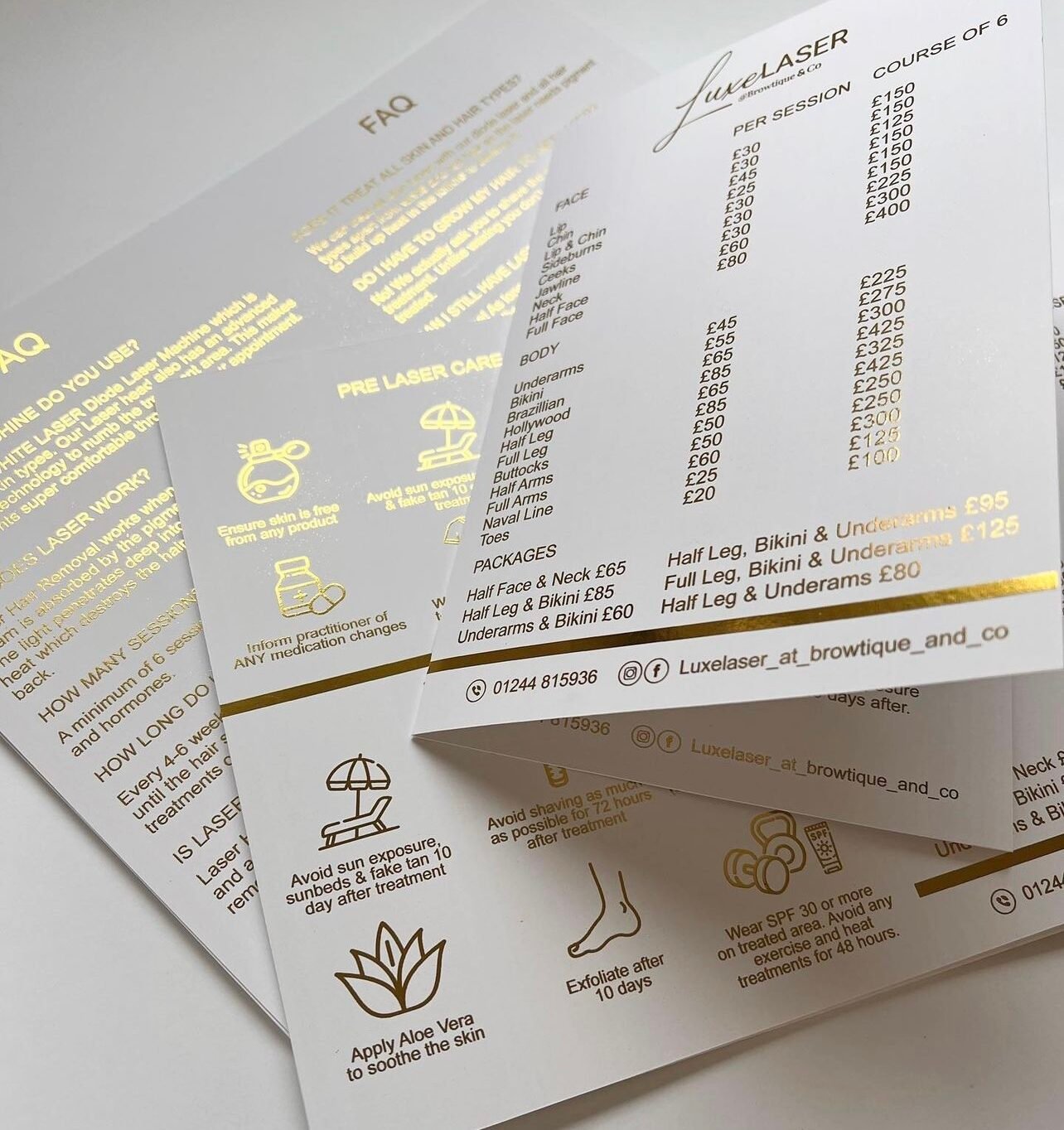 Custom designed and hand foiled price lists