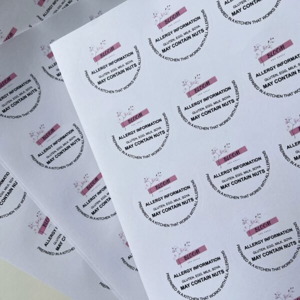 Custom printed allergy stickers with custom logo design