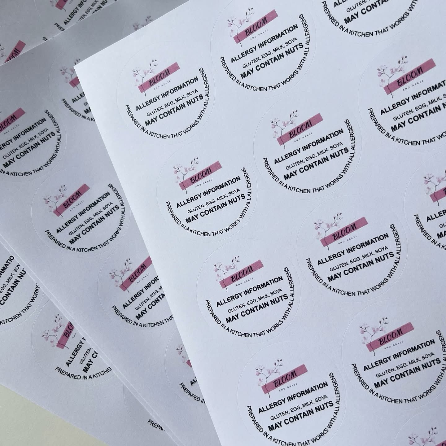 Custom printed allergy stickers with custom logo design