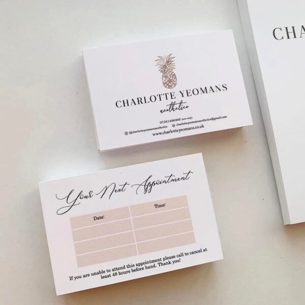 Custom designed aesthetic salon appointment cards