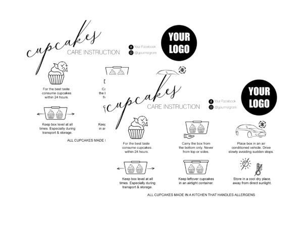 Custom designed cupcakes care instruction cards