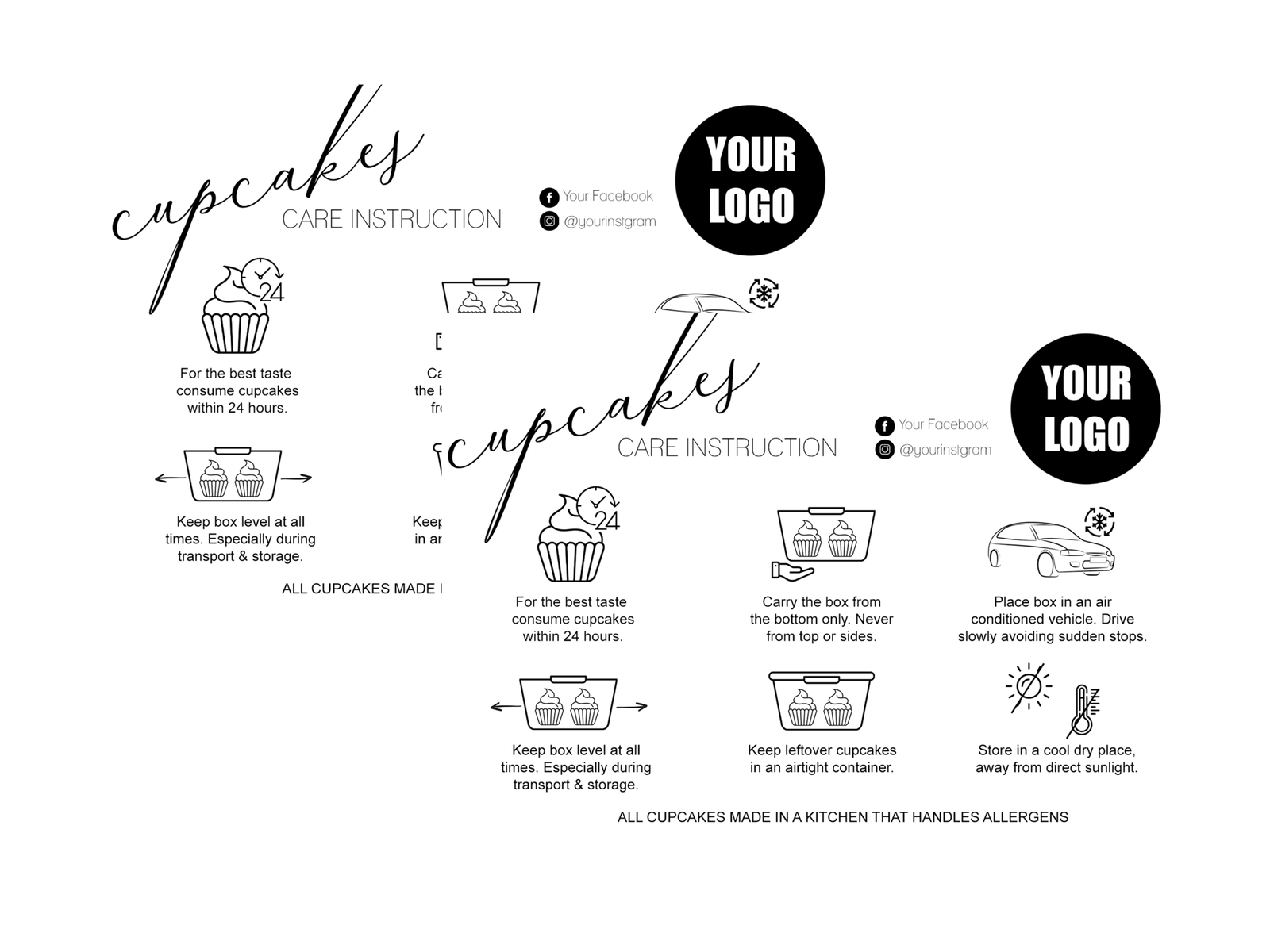 Custom designed cupcakes care instruction cards