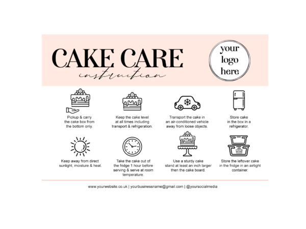 Custom designed cake care instruction cards