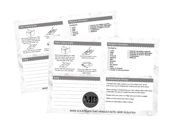 Personalised A6 cake allergy business post cards