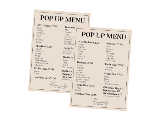 custom designed bakery price lists or menu