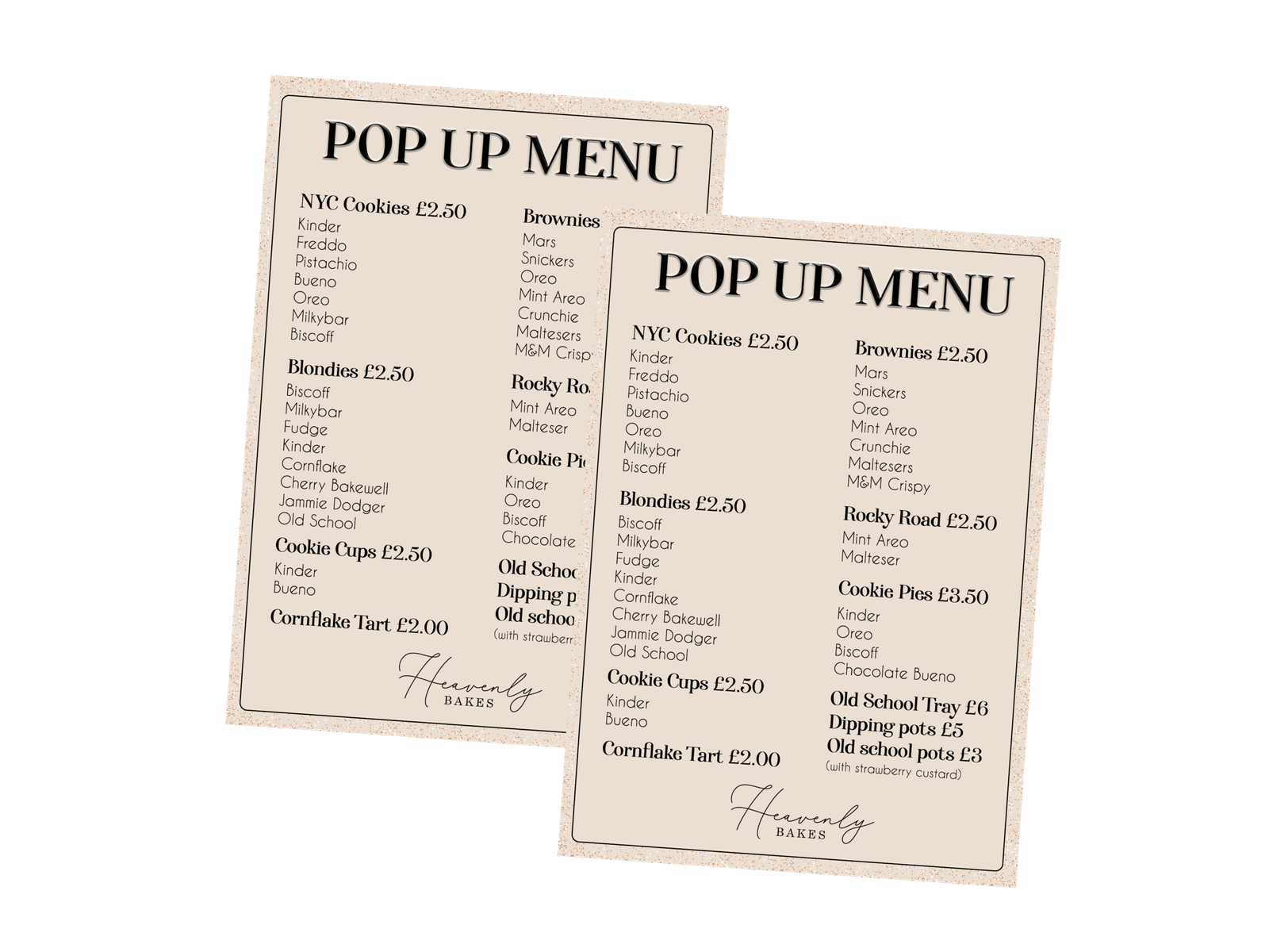 custom designed bakery price lists or menu