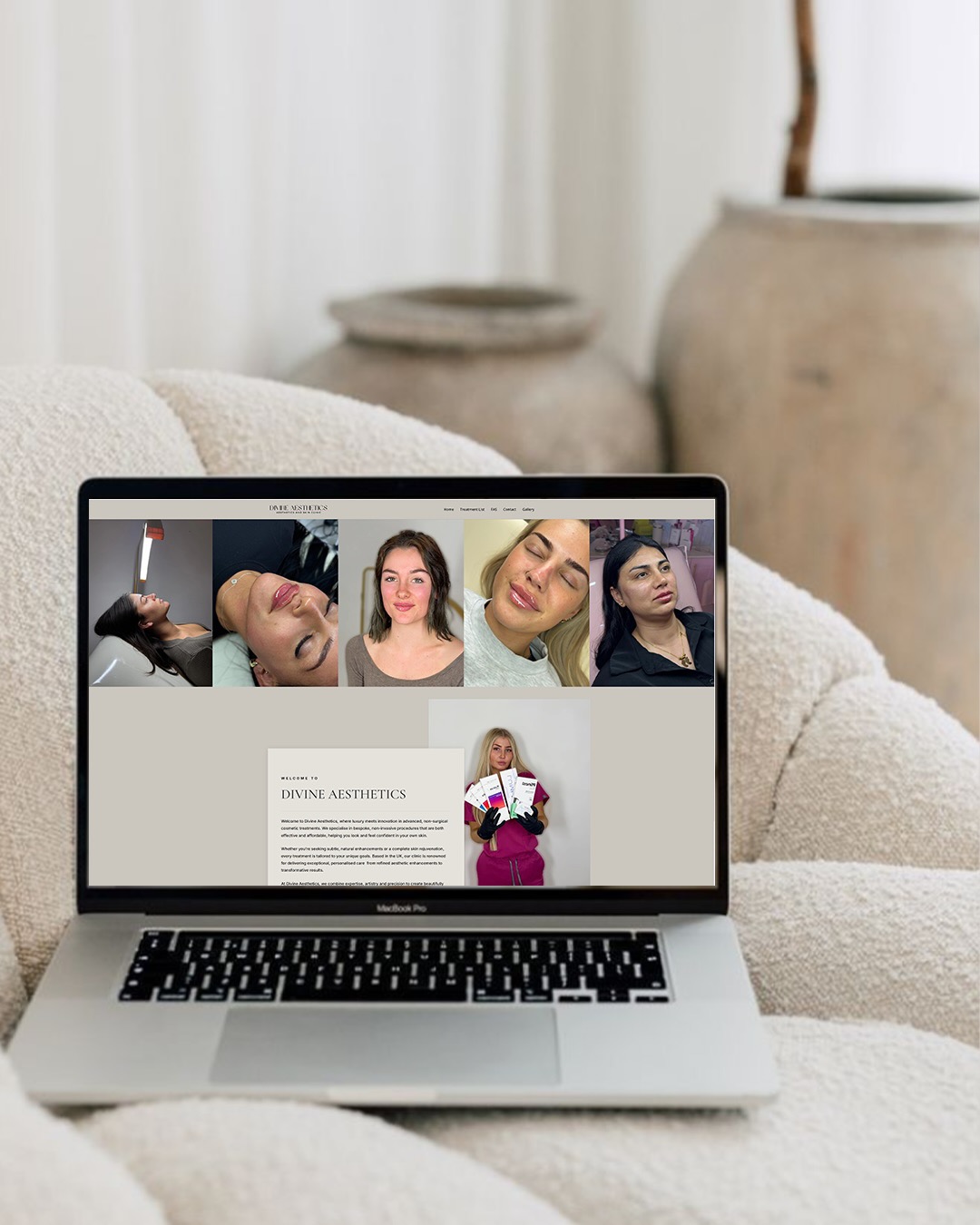 custom aesthetic web design by the branding and web Custom website design for a UK beauty business with modern layout