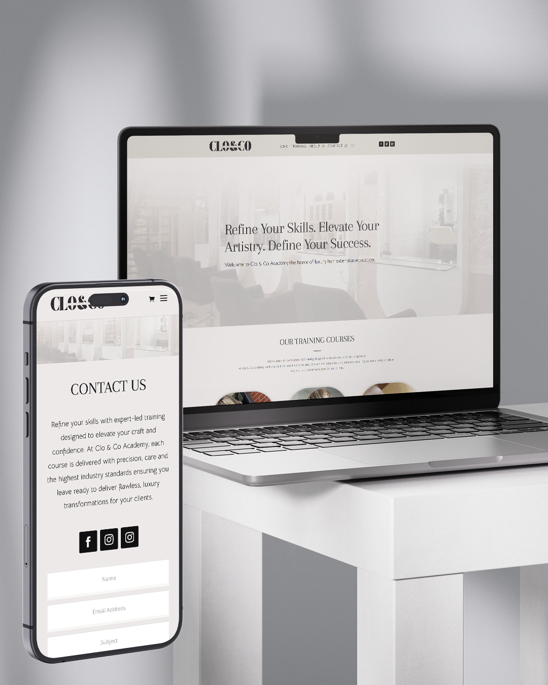 hair academy custom website design beauty salon website redesign showing responsive website on laptop and mobile